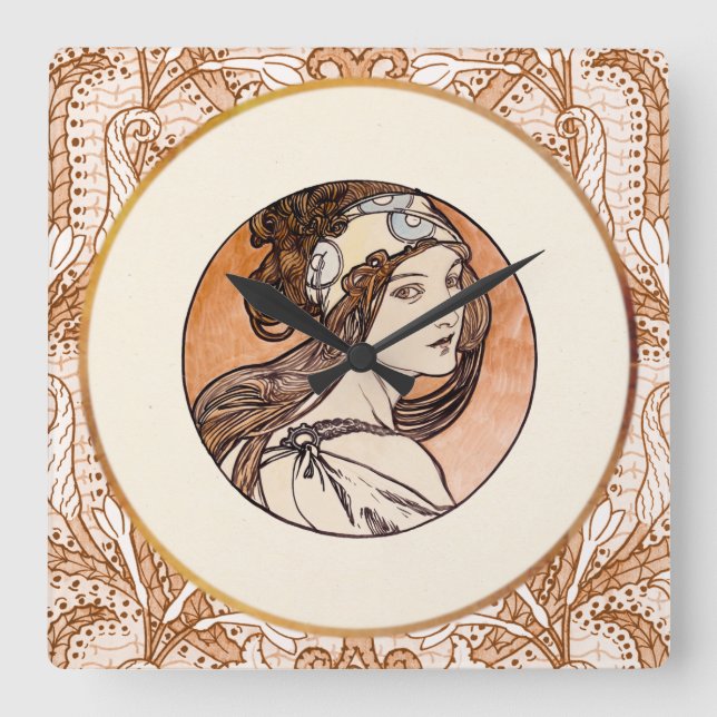 Horloge Carrée Vitre tendue par Alphonse Mucha (Recto)