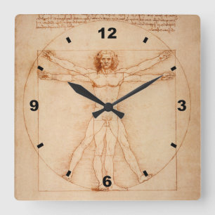 Horloge Carrée Vitruvian Man ~ Leonardo da Vinci ` 1490 ` Venise