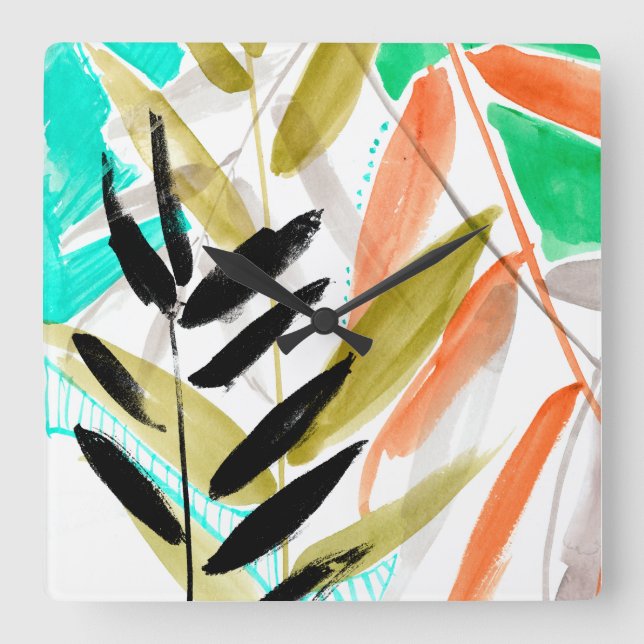 Horloge Carrée Vivid Fronds II (Recto)