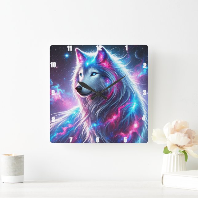 Horloge Carrée Vivid Galaxy Wolf Céleste et éthéré vibrant (Maison)