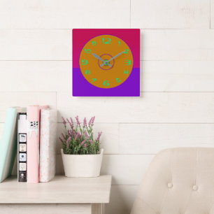 Horloge Carrée Vivid Pink Purple Gold Lime Wall Clock