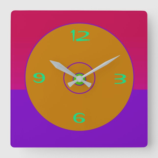Horloge Carrée Vivid Pink Purple Gold Lime Wall Clock (Recto)