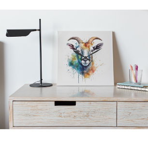 Horloge Carrée Vivid Portrait de chèvre arc-en-ciel