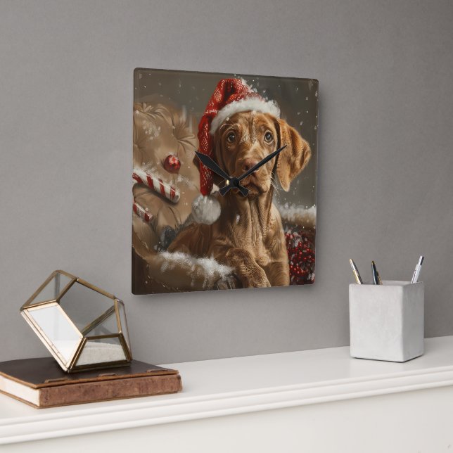 Horloge Carrée Vizsla de Noël Fête (Bureau)