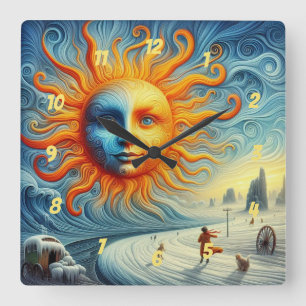 Horloge Carrée Voici Le Soleil - AI Art Print