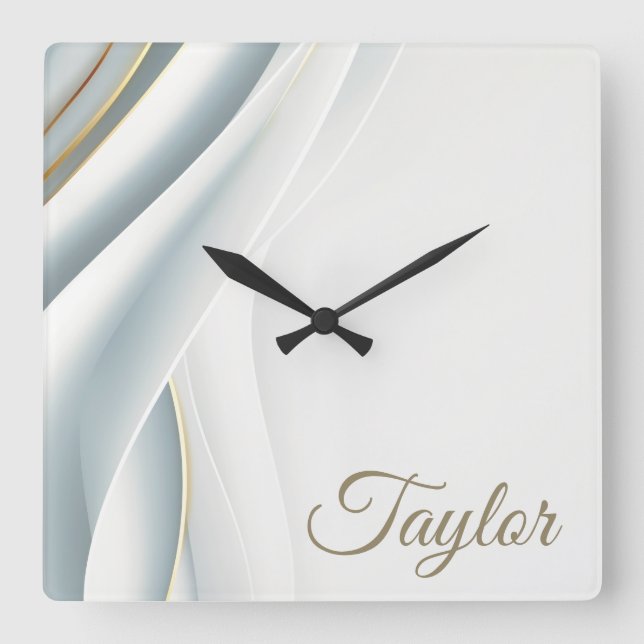 Horloge Carrée Voile Blanc Élégant Personnalisé (Recto)