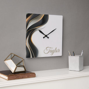 Horloge Carrée Voile Noir Élégant Personnalisé