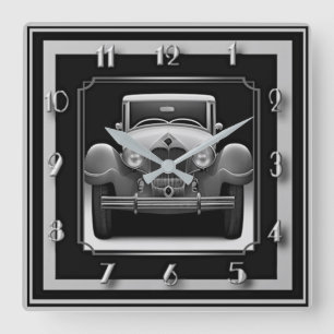 Horloge Carrée Voiture gris Art Déco