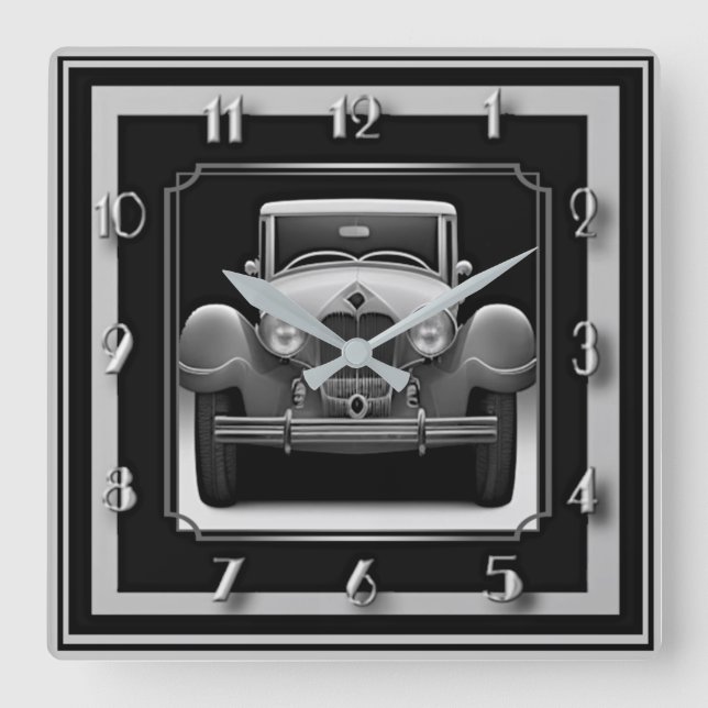 Horloge Carrée Voiture gris Art Déco (Recto)