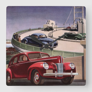 Horloge Carrée Voitures Anciennes, Road Trip de Berlines Classiqu