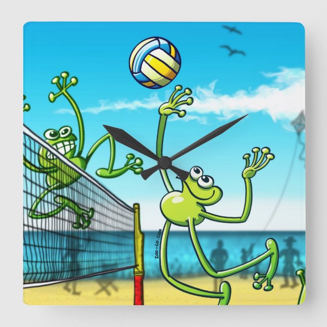 Horloge Carrée Volley-ball Frog (Recto)