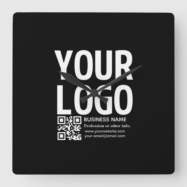 Horloge Carrée Votre logo avec code QR et texte modifiables  (Recto)