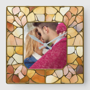 Horloge Carrée VOTRE photo dans cadre en verre inoxydable Faux