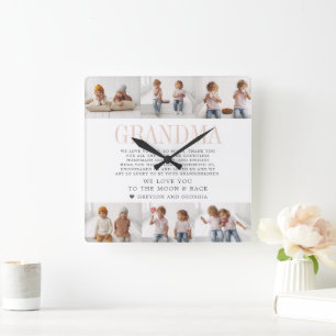 Horloge Carrée Vous aimez grand-mère Message personnalisé Photo