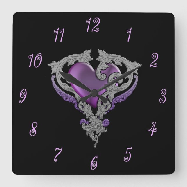 Horloge Carrée Vous Avez Mon Coeur Violet (Recto)