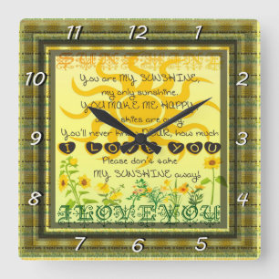 Horloge Carrée Vous êtes My Sunshine avec Fleurs en Jaune