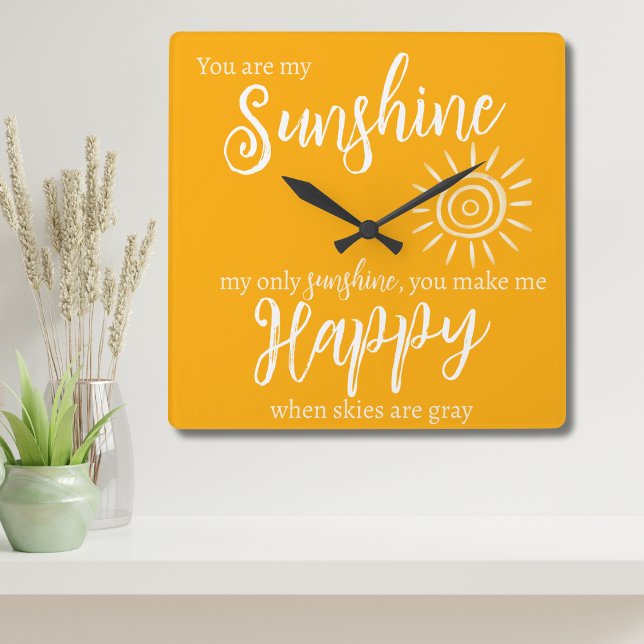 Horloge Carrée Vous êtes My Sunshine Me rendre heureux Orange ave (You are my Sunshine, you make me Happy wall clock in orange with Sun for your favorite room or porch)