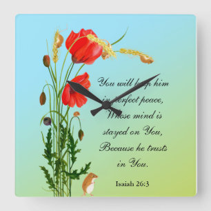 Horloge Carrée Vous le garderez en paix parfaite Bible Verse