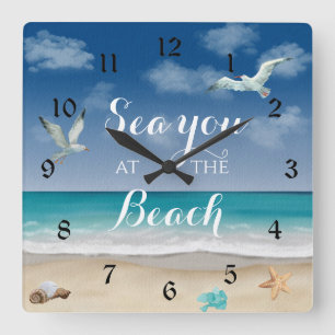 Horloge Carrée Vous voir à la plage Scène océanique Grande horlog