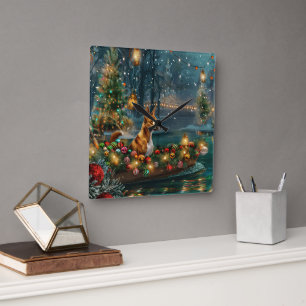 Horloge Carrée Voyage de Noël de Basenji