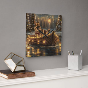 Horloge Carrée Voyage de Noël du berger allemand