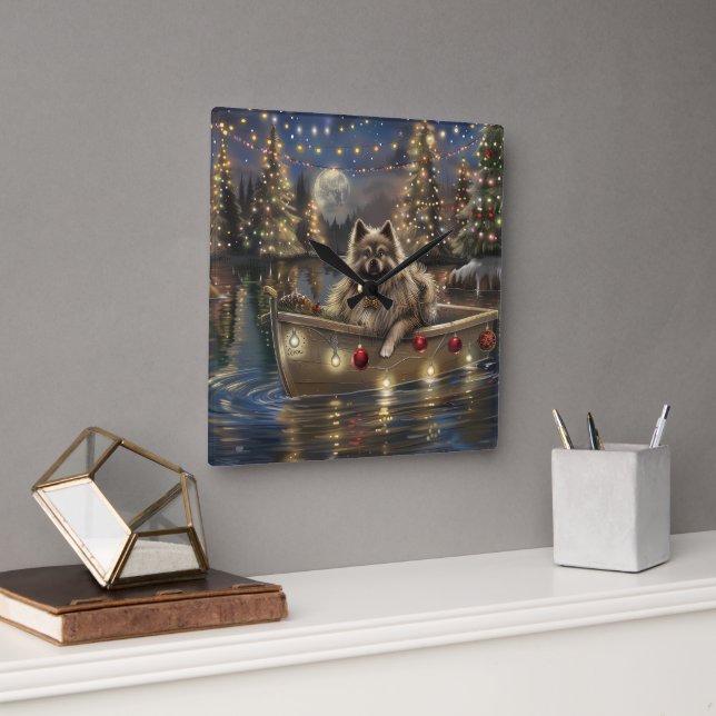 Horloge Carrée Voyage de Noël du Keeshond (Bureau)