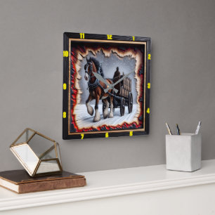 Horloge Carrée Voyage d'hiver Charred Wood Clydesdale