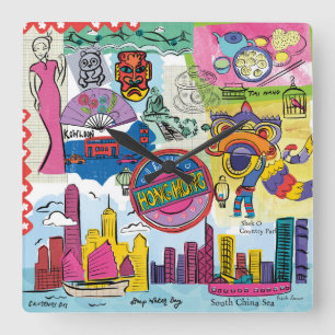 Horloge Carrée Voyage mondial - Hong Kong