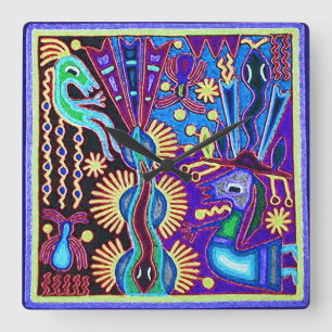 Horloge Carrée Voyage tribal maya mexicain de Boho d'art d'Oaxaca