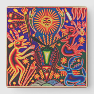 Horloge Carrée Voyage tribal maya mexicain de Boho d'art d'Oaxaca