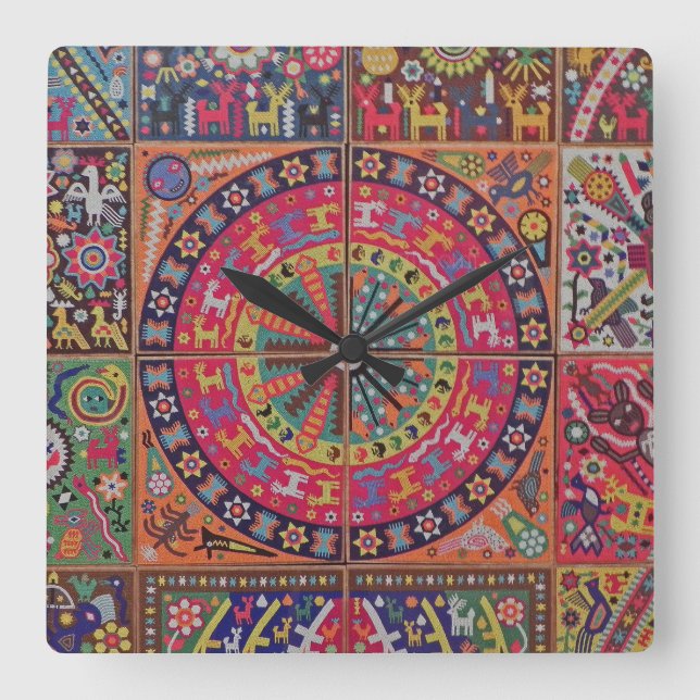 Horloge Carrée Voyage tribal maya mexicain de Boho d'art d'Oaxaca (Recto)