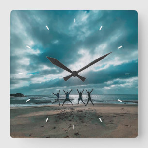Horloge Carrée Vue personnalisée sur la plage Ocean