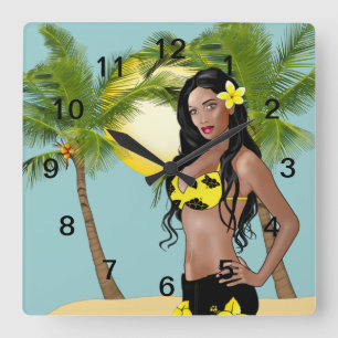 Horloge Carrée Wahine Pin-up Wall Clock Day Carré
