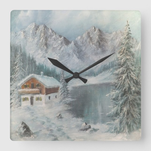 Horloge Carrée Wall Clock Ann Hayes Painting Bavarian Snow Dream (Recto)