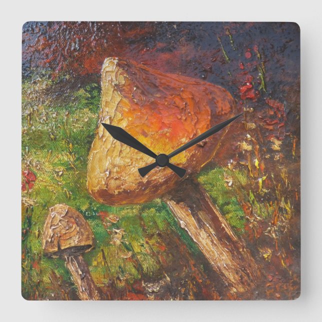Horloge Carrée Wall Clock Ann Hayes Painting Mushroom (Recto)