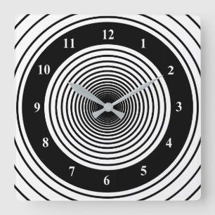 Horloge Carrée Wall Clock de Custom Colors, Circlies Black White