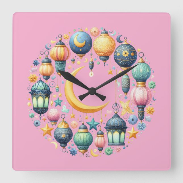 Horloge Carrée Wall Clock-Eid Mubarak Wreath Wall Clock (Recto)