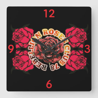 Horloge Carrée Wall Clock RebellionRosesClub78