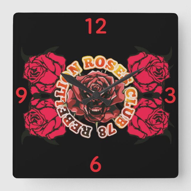 Horloge Carrée Wall Clock RebellionRosesClub78  (Recto)