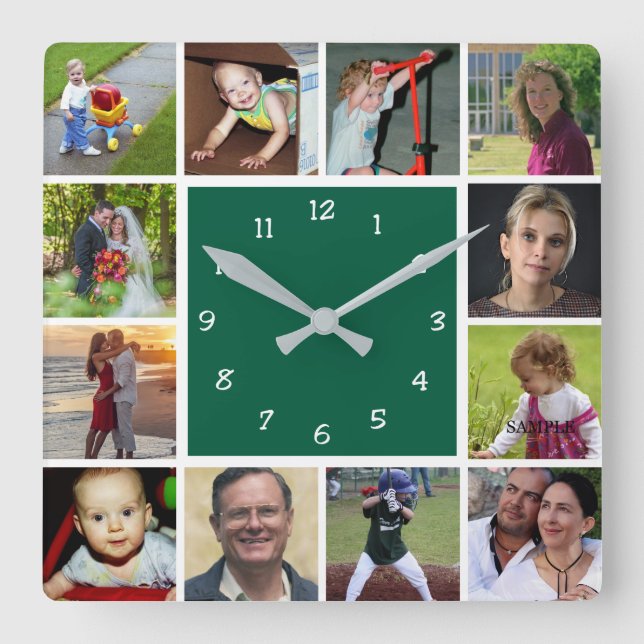 Horloge Carrée Wall Clock with 12 personal photos (Recto)