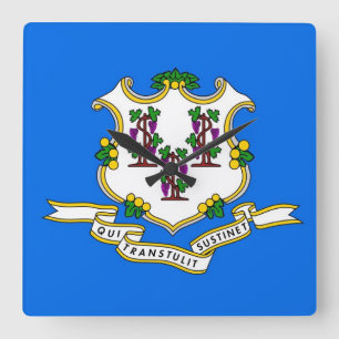 Horloge Carrée Wall Clock with Flag of Connecticut, USA