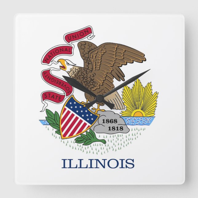 Horloge Carrée Wall Clock with Flag of Illinois, USA (Recto)