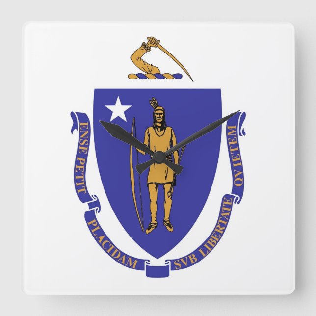 Horloge Carrée Wall Clock with Flag of Massachusetts aux États-Un (Recto)