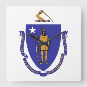 Horloge Carrée Wall Clock with Flag of Massachusetts aux États-Un