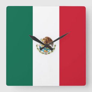 Horloge Carrée Wall Clock with Flag of Mexico
