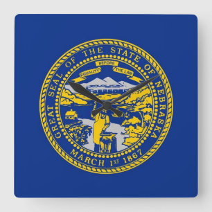 Horloge Carrée Wall Clock with Flag of Nebraska, USA