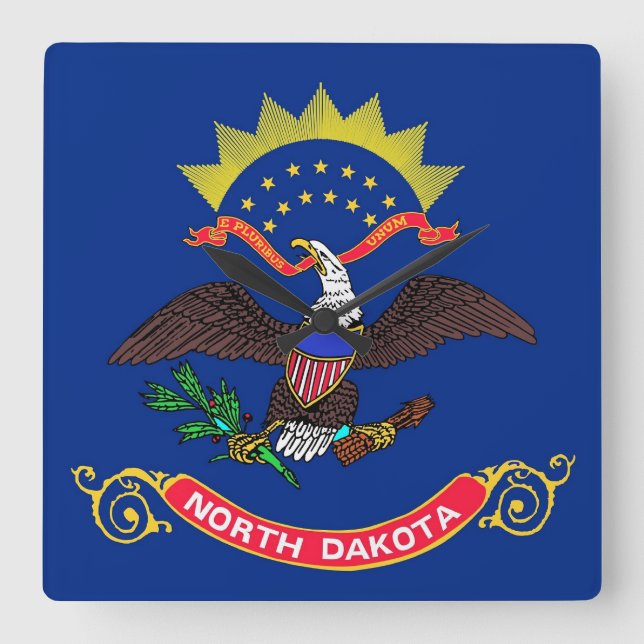 Horloge Carrée Wall Clock with Flag of North Dakota, USA (Recto)