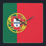 Horloge Carrée Wall Clock with Flag of Portugal<br><div class="desc">Awesome patriotic wall clock with Flag of Portugal. This product its customizable.</div>