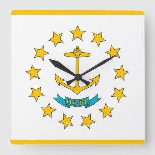 Horloge Carrée Wall Clock with Flag of Rhode Island, USA