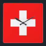 Horloge Carrée Wall Clock with Flag of Switzerland<br><div class="desc">Awesome patriotic wall clock with Flag of Switzerland. This product its customizable.</div>